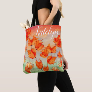 Whimsical and Colourful Orange Poppies Tote Bag