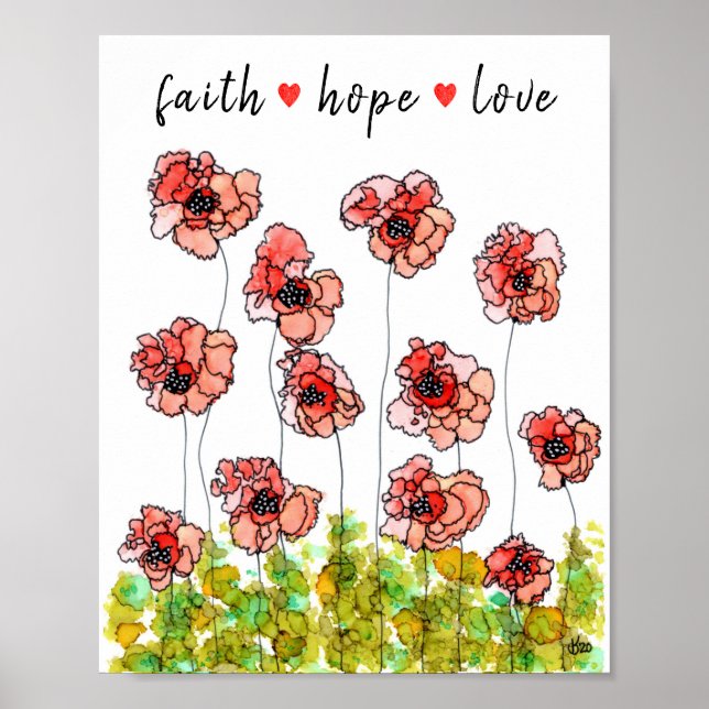 Whimsical and Colourful Red Poppy Flowers Poster (Front)
