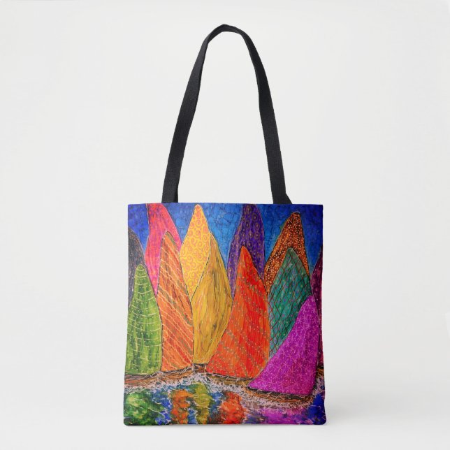 Whimsical and Colourful Sailboat Tote Bag (Front)