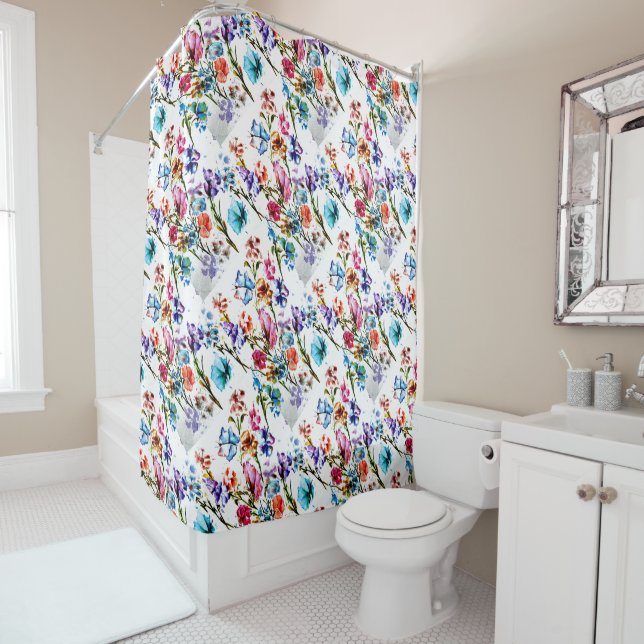 Whimsical and Colourful Shower Curtain (In Situ)