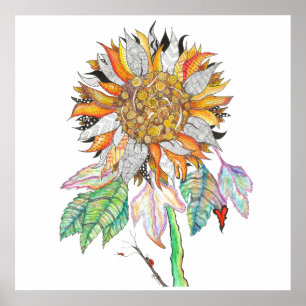 Whimsical and Colourful Sunflower Poster 
