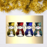 Whimsical and Cute Colourful Snowmen Christmas Tissue Paper<br><div class="desc">Introducing the most adorable Christmas tissue paper you'll ever see! This festive paper features a row of cute little snowmen characters, all dressed in different colours wearing velvet top hats and matching vests. The snowmen are set against a gold backdrop, making them pop and adding a touch of elegance to...</div>