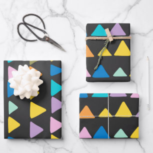 Whimsical and Cute Triangle Pattern Colourful Blac Wrapping Paper Sheet