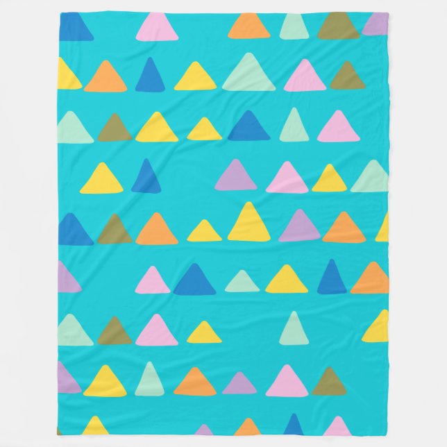Whimsical and Cute Triangle Pattern in Turquoise Fleece Blanket (Front)