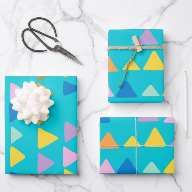 Whimsical and Cute Triangle Pattern in Turquoise  Wrapping Paper Sheet (Front)
