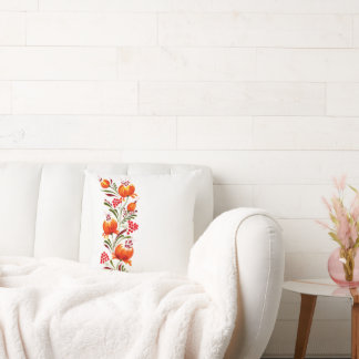 Whimsical and elegant orange flowers and berries cushion
