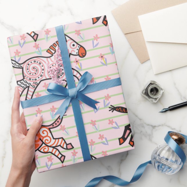 Whimsical and playful stylised zebras wrapping paper (Gifting)