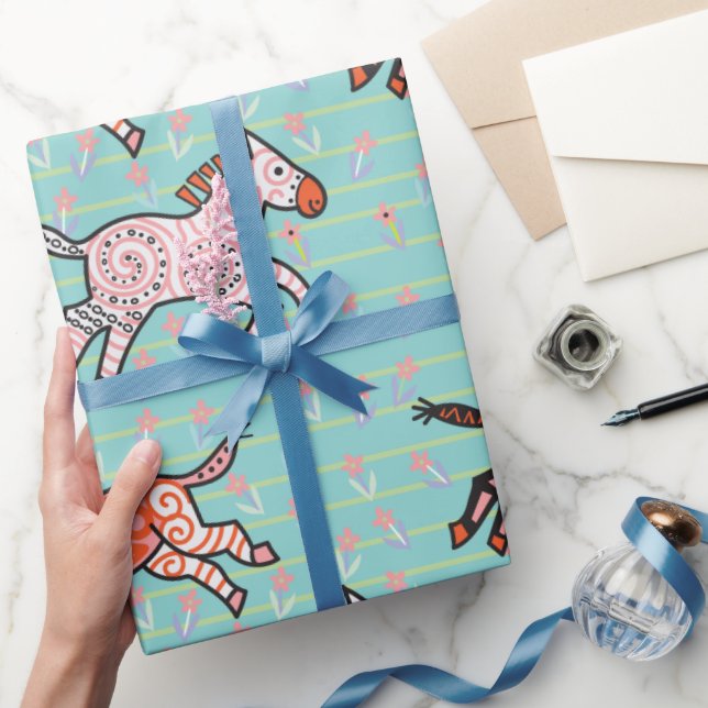 Whimsical and playful stylised zebras wrapping paper (Gifting)