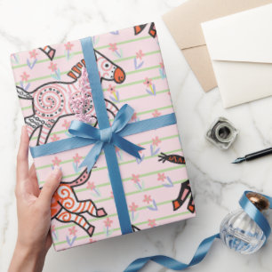 Whimsical and playful stylized zebras wrapping paper