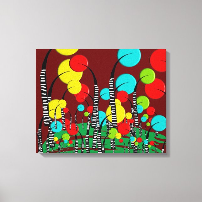 Whimsical and Quirky Tree Art Magical Forrest Red Canvas Print (Front)