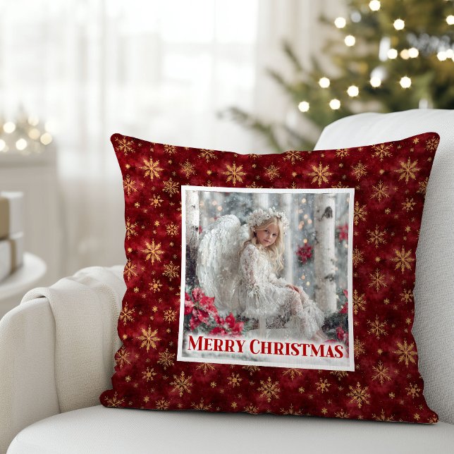 Whimsical Angel Poinsettia Red Gold Best Christmas Cushion (Whimsical Angel Poinsettia Red Gold Best Christmas Pillow

)