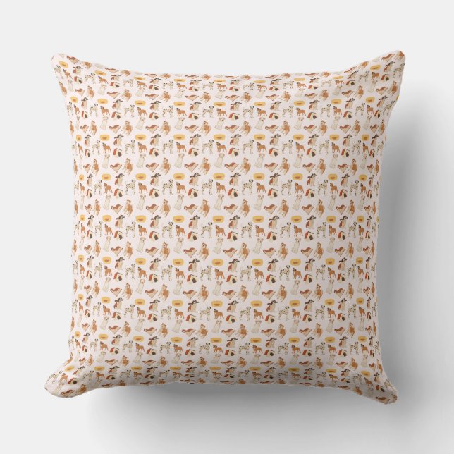 Whimsical Animal Pattern Playful Throw Pillow (Front)