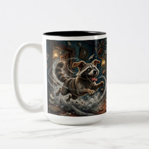 Whimsical Animal Tea Time – Calm Cat & Racoon Dog Two-Tone Coffee Mug