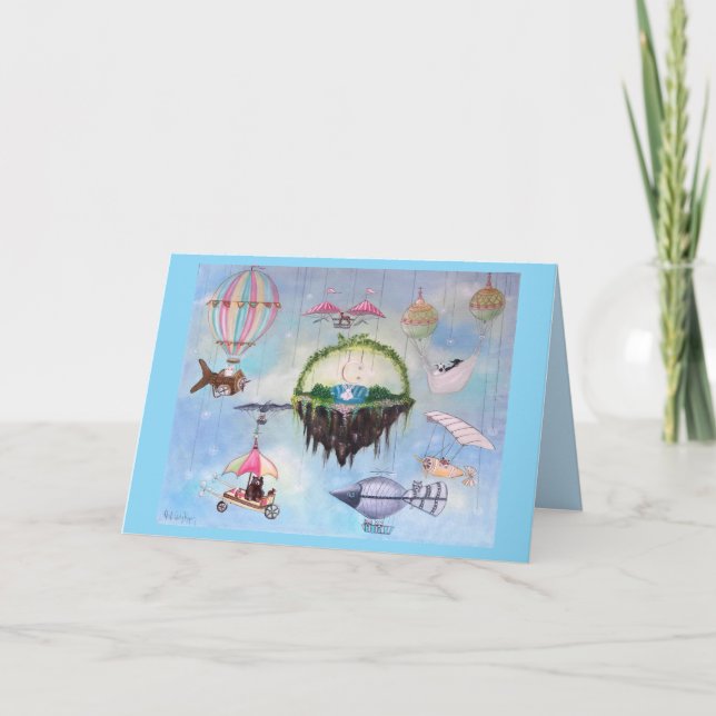 Whimsical Animals in Flying Machines Art Card (Front)