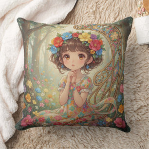 Whimsical Anime Girl Cushion