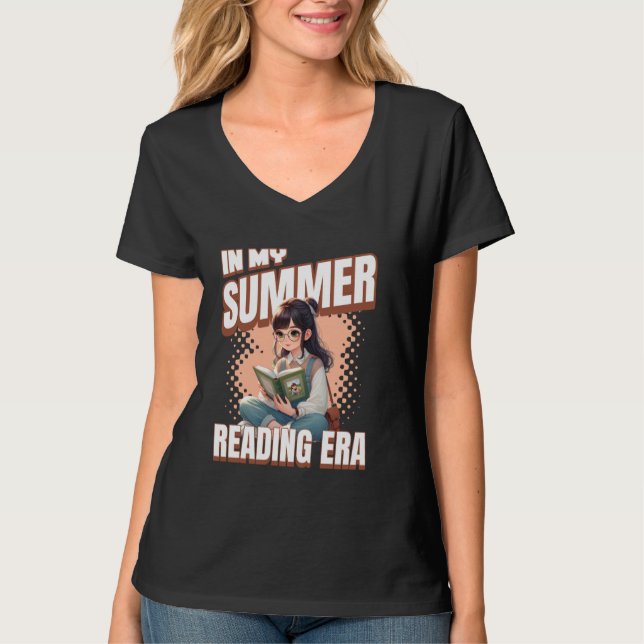 Whimsical Anime Style Girl In My Summer Reading Er T-Shirt (Front)