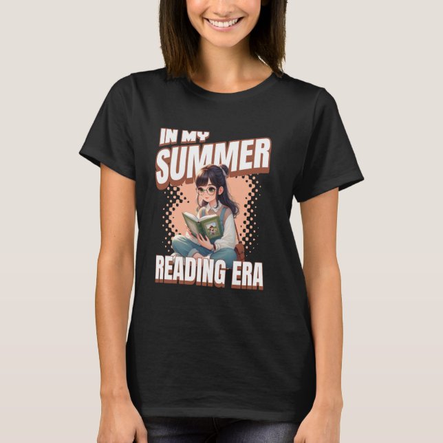Whimsical Anime Style Girl In My Summer Reading Er T-Shirt (Front)