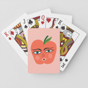 Whimsical Apple Funny Face CUSTOMIZE IT Playing Cards