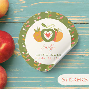 Whimsical Apple Theme Fall Baby Shower Green Classic Round Sticker