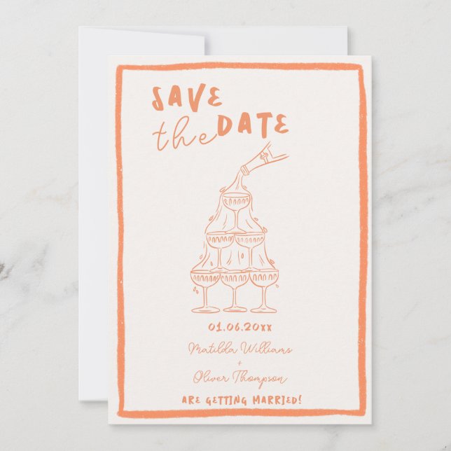 Whimsical Apricot Save The Date Invitation (Front)