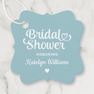 Whimsical Aqua Blue Heart Script Wedding Shower Favour Tags