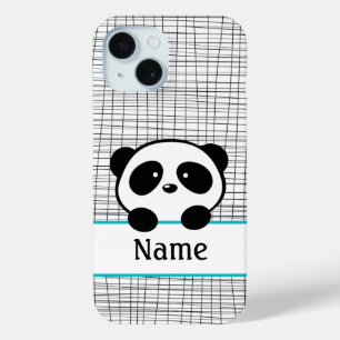 Whimsical Aqua Blue Personalised Panda iPhone 15 Case