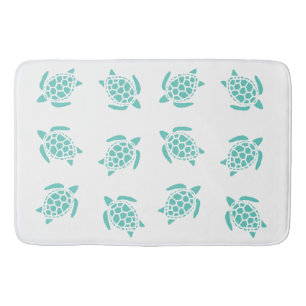 Whimsical Aqua Blue Sea Turtles Nautical Pattern   Bath Mat