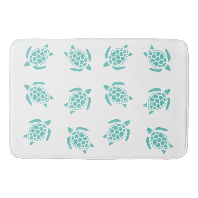 Whimsical Aqua Blue Sea Turtles Nautical Pattern   Bath Mat (Front)