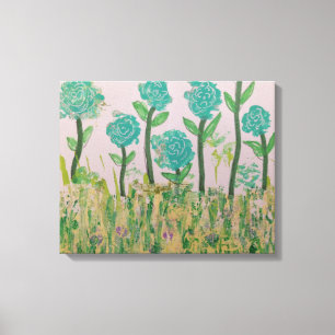 Whimsical Aqua Flowers Canvas Print