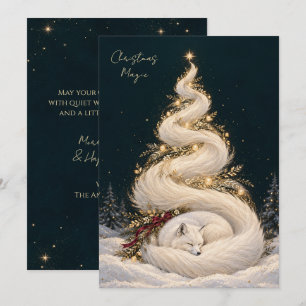 Whimsical Arctic Fox Christmas Magic Midnight Blue Card