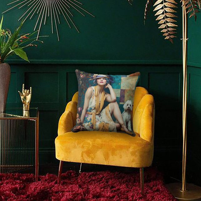 Whimsical Art Deco 1920's Flapper Girl and Poodle Cushion (Creator Uploaded)