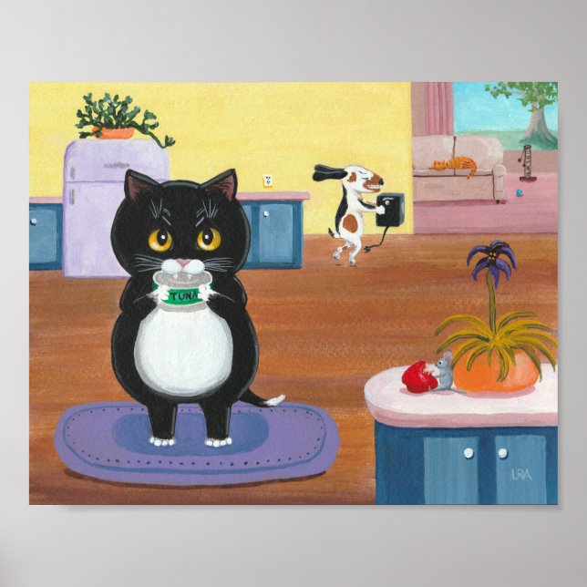 Whimsical Art Funny Black Cat Dog Creationarts Poster (Front)
