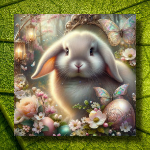 Whimsical Art Nouveau Fantasy Lop Bunny Easter Holiday Card