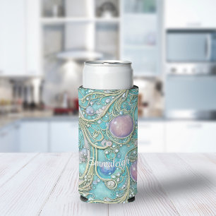 Whimsical Art Nouveau Monogrammed Seltzer Can Cooler
