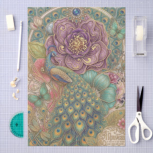 Whimsical Art Nouveau Peacock Enamel Style Florals Tissue Paper