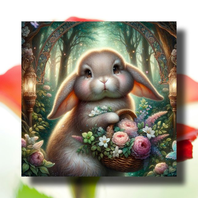 Whimsical Art Nouveau Woodland Easter Bunny  Holiday Card (Creator Uploaded)