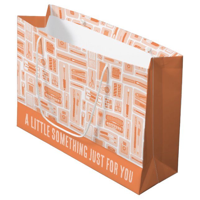 Whimsical Art Supplies Orange Pattern Creative Large Gift Bag (Front Angled)