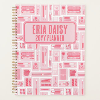 Whimsical Art Supplies Pattern Pink Planner