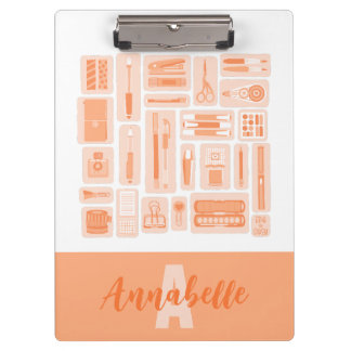 Whimsical Art Supplies Peach Orange Monogram Clipboard