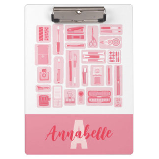 Whimsical Art Supplies Pink Pattern Monogram Clipboard
