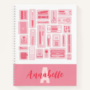 Whimsical Art Supplies Pink Pattern Monogram Notebook
