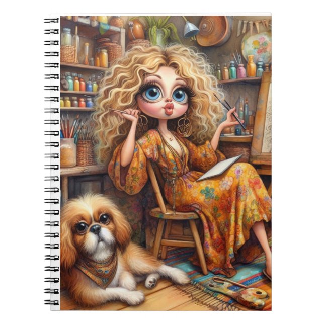 Whimsical Artist Girl Spiral Notebook  (Front)