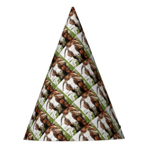 Whimsical Artistic Portrait Of A Goat Grazing Party Hat