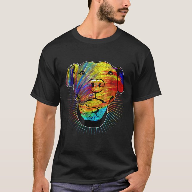 Whimsical Artistic Psychedelic Pitbull T-Shirt (Front)