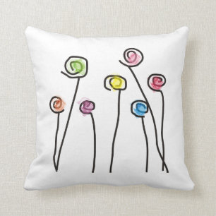 Whimsical Artsy Flowers Decorative Pillow