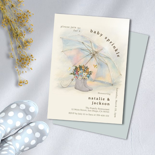 Whimsical Aura Umbrella Floral Boots Baby Sprinkle Invitation (Whimsical Aura Umbrella Floral Boots Baby Sprinkle Invitation)