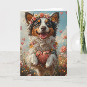 Whimsical Australian Shepherd Valentine's Day Card