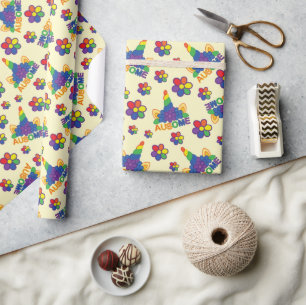 Whimsical Autism Unicorn Flower Horn Ausome Floral Wrapping Paper