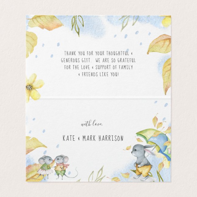 Whimsical Autumn Animals Baby Shower Thank You Business Card (Inside Unfolded)