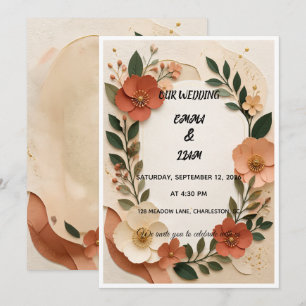 Whimsical Autumn Botanical Floral Wedding Invitation